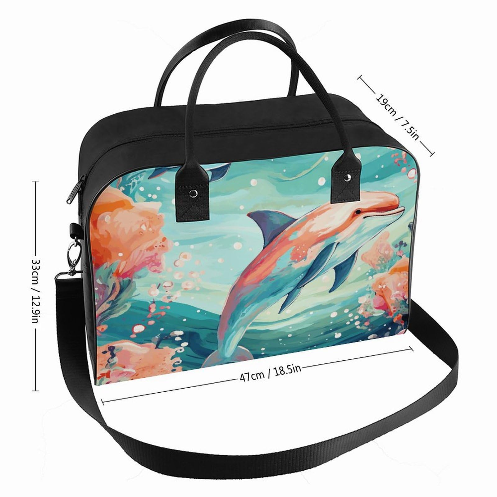 Multifunktionale Reisetasche, schöner Delfin-Druck, Reisetasche, Handgepäcktasche, Übernachtungstasche, Wochenendtasche, Schwarz, Einheitsgröße, Schwarz, Einheitsgröße