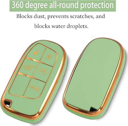 Miniatura 9 de Yonmcfn Funda para llavero Jeep con llavero de metal, carcasa de llave dorada de TPU suave de 5 botones, compatible con llave de automóvil Grand