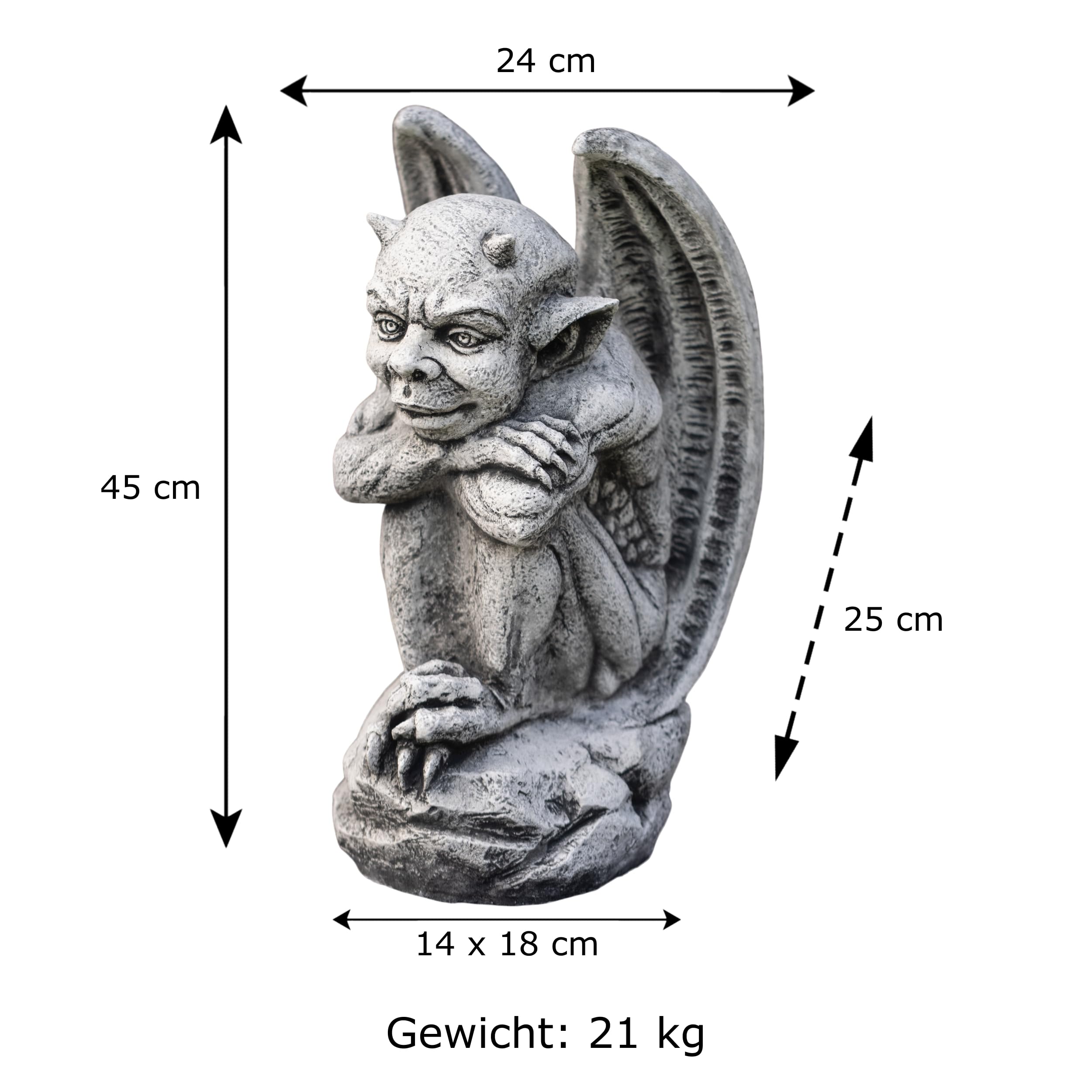 gartendekoparadies.de Gargouille le Gardien, figurine en pierre, hauteur 46 cm, 21 kg, gris, résistante au gel, en pierre moulée, pour l'extérieur