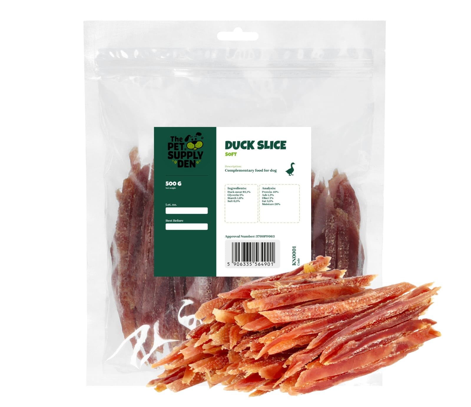 The Pet Supply Den Natural Duck Slices for Dogs 500g – 93.1% Duck Meat Dog Treats – Grain Free High Protein Training Treats for Puppies & Adult Dogs – No Artificial Additives