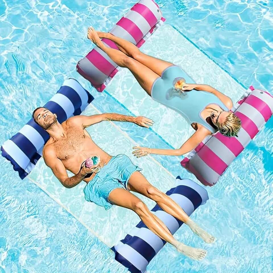 Boia Rede Flutuante Inflável Premium Para Piscina, Praia e Lago – Conforto Relaxante, Suporte Até 100kg, PVC Reforçado e Malha Respirável