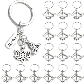 PHAETON 20PCS Yoga Keychain Lotus Flower Keyring Yoga Teacher Keychain Buddhist Encouragement Keyring Namaste Meditation Gift