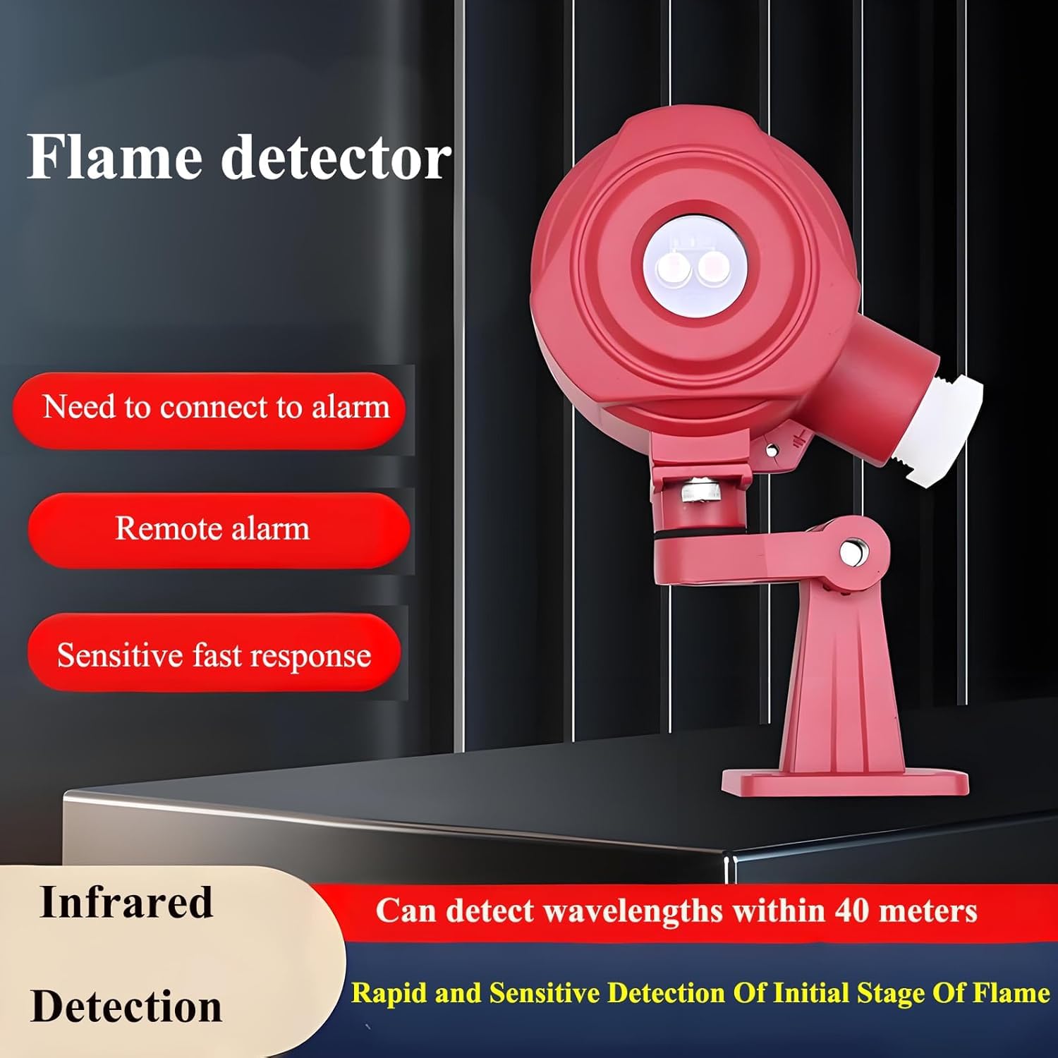 Detector de Llama, Alarma de Incendio de Alta Sensibilidad con Alcance de Detección de 40M, Respuesta Rápida a Incendios en Etapa Temprana