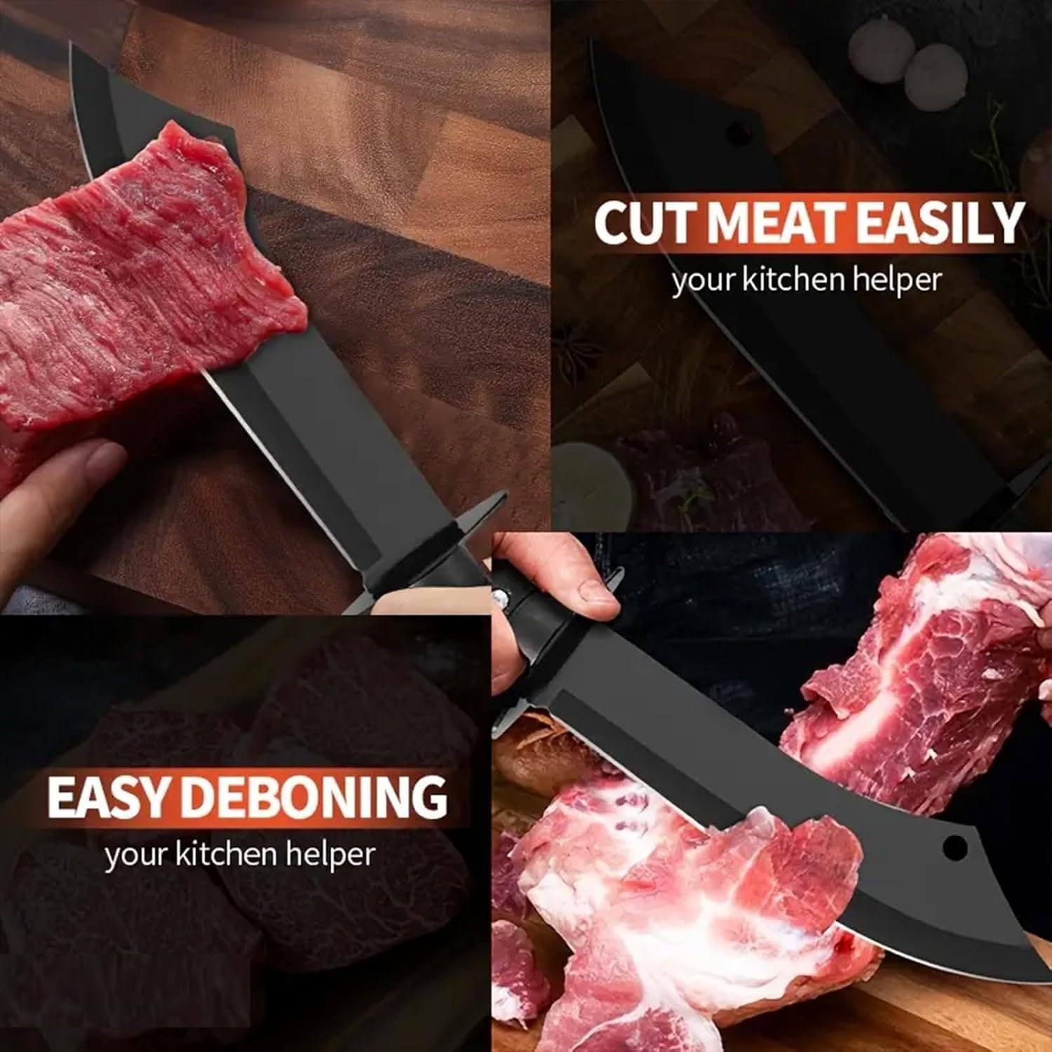 SIXSIGMA® Stainless Steel Kitchen Knife/Utility Knives for Kitchen – Heavy Duty for Chopping, Butcher Knife for Restaurant & Outdoor Cooking Use Ideal for Portable, Travel Use (Black, Pack 1) — Amazon image 4