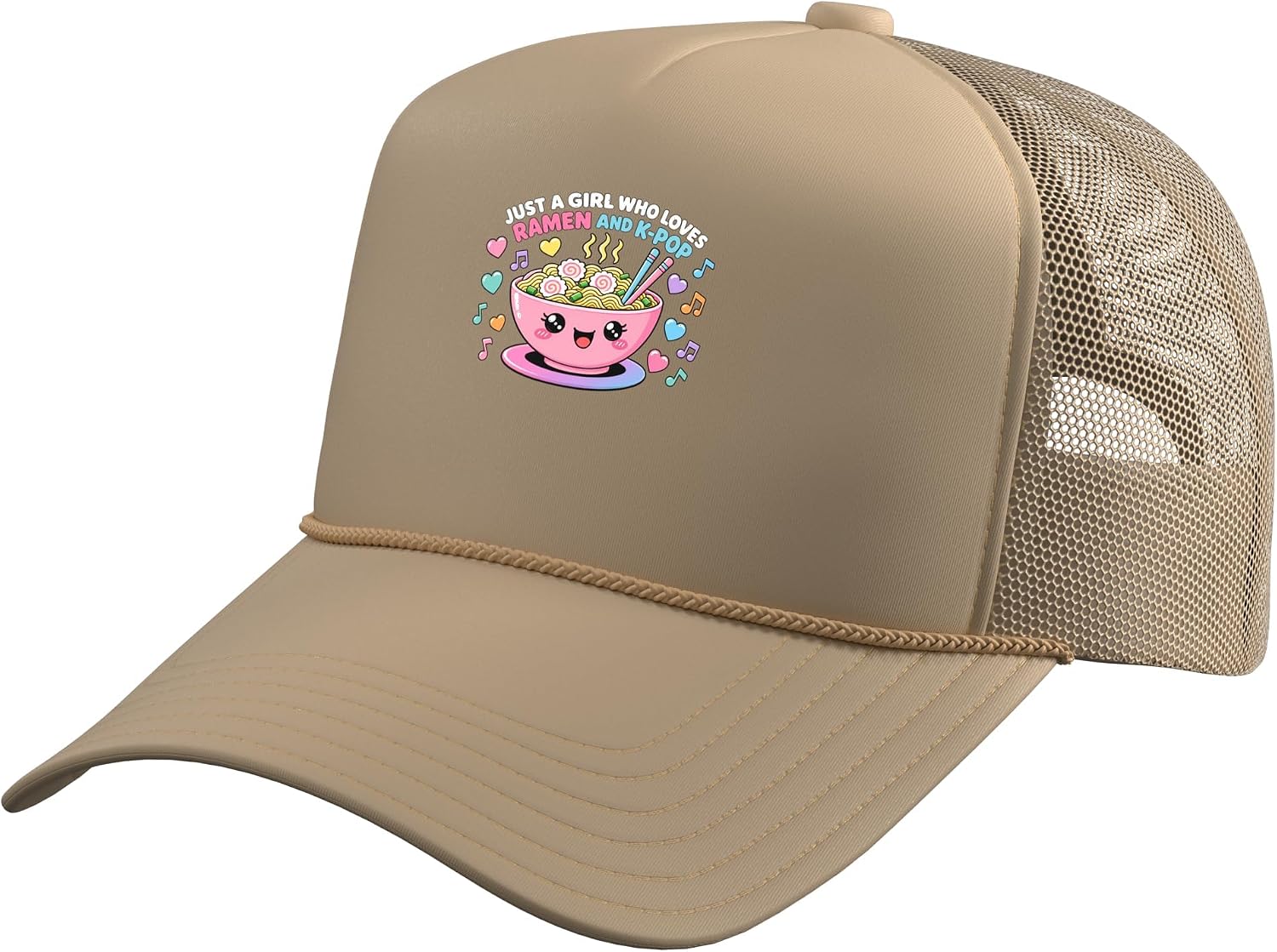 Just A Girl Who Loves Ramen and K-Pop Girl Kpop K Pop Trucker Hat with Adjustable Mesh Back