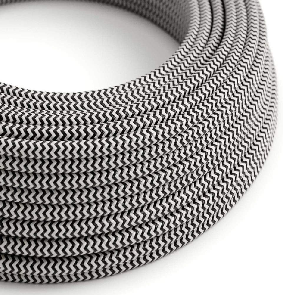 5Meters 3 Core Round Vintage Fabric Braided 0.75mm Flex Flexible Cable Electrical Wire for DIY Lamps Industrial Pendant Lights Lighting Appliances (Black, White)