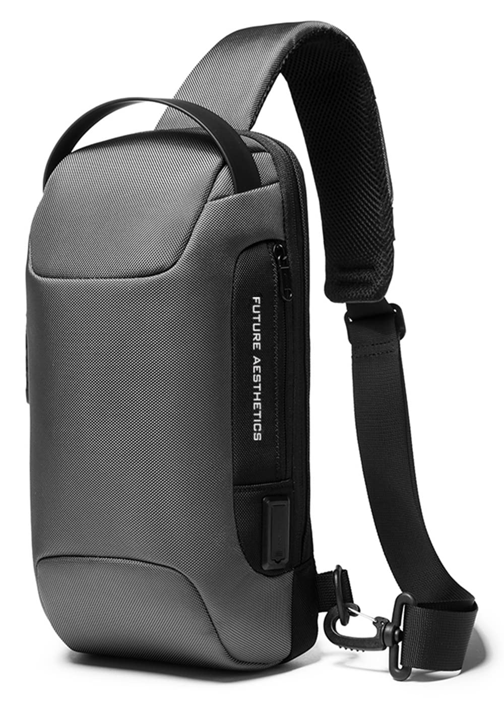 iubest Crossbody Sling Bag for Men，Anti Theft Casual Daypacks Shoulder Bag with USB Charging Port, Water Proof Sling Backpack Rucksack with TSA Lock (Grey)