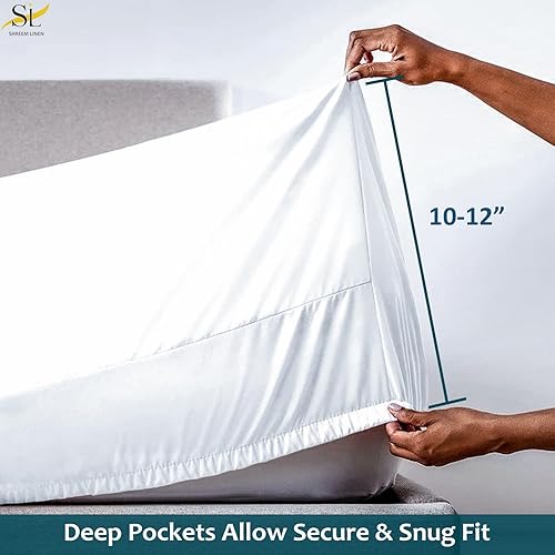 Miniatura 5 de Sábanas para caravana, tamaño King corto (72 x 75 pulgadas), bolsillo profundo de hasta 10-12 pulgadas, 100% algodón egipcio, juego de sábanas de 4