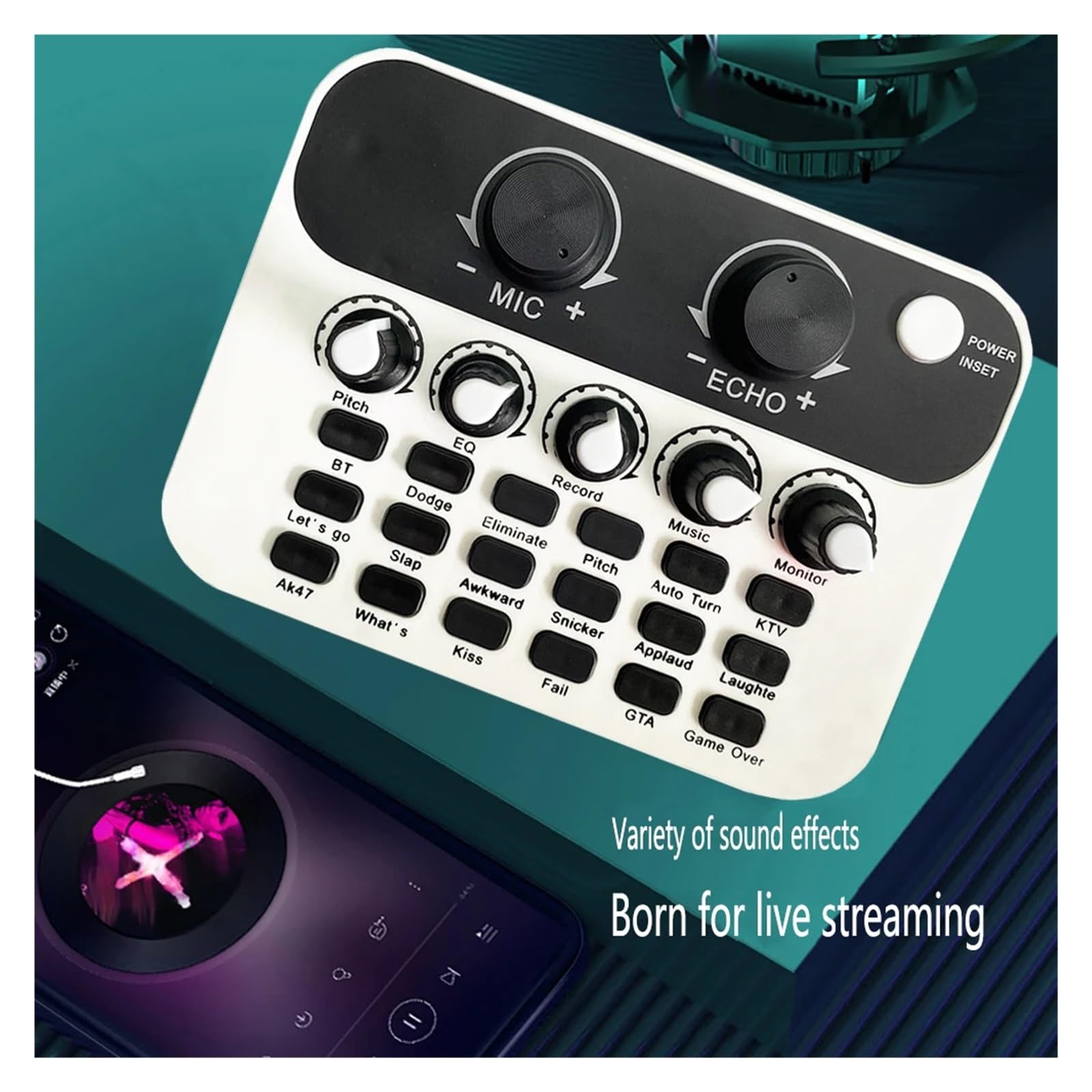 Kontroler DJ-ski, Miniaturowa karta dźwiękowa na żywo, interfejs, telefon, nagrywanie transmisji, mikser podcastów, odpowiedni do śpiewania online, komputer, zmieniacz głosu