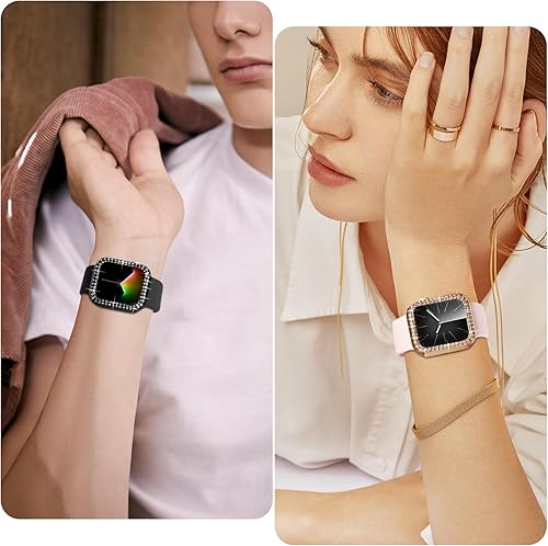 Miniatura 7 de Fvlerz Funda brillante compatible con Apple Watch Series 9, 8, 7, 1.614 pulgadas, marco de cristal de diamante para iWatch de 1.614 pulgadas con