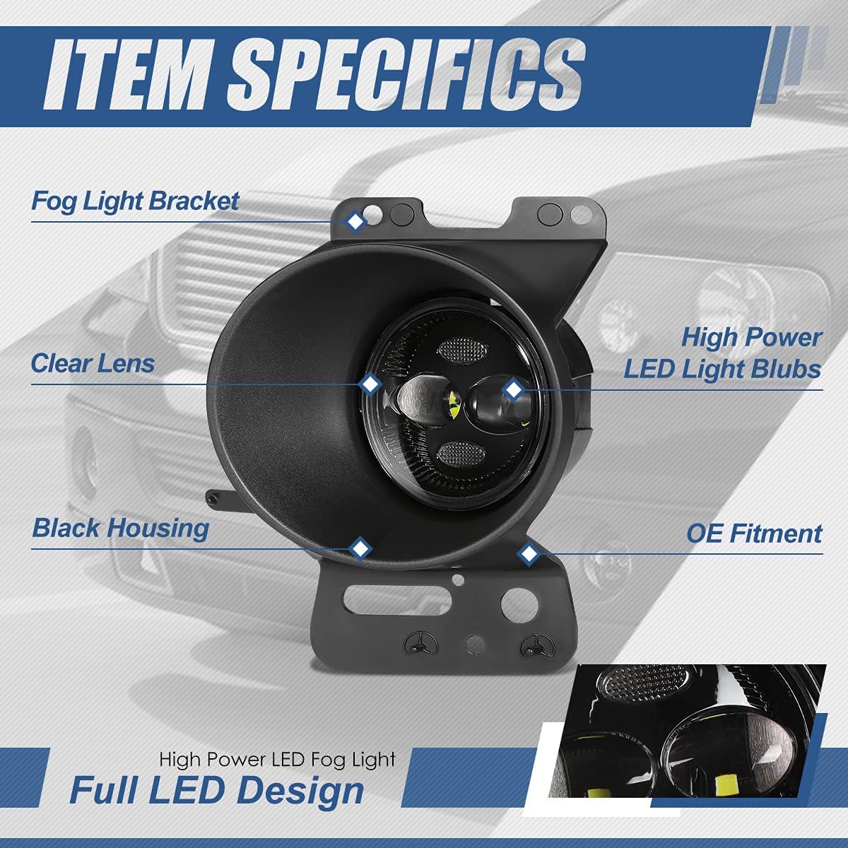 Auto Dynasty LED Fog Lights Assembly Compatible with 2005-2008 Ford F150 Lincoln Mark LT, Fog Lamp with Switch Bezels Replacement, Driver Passenger Side, Clear Lens