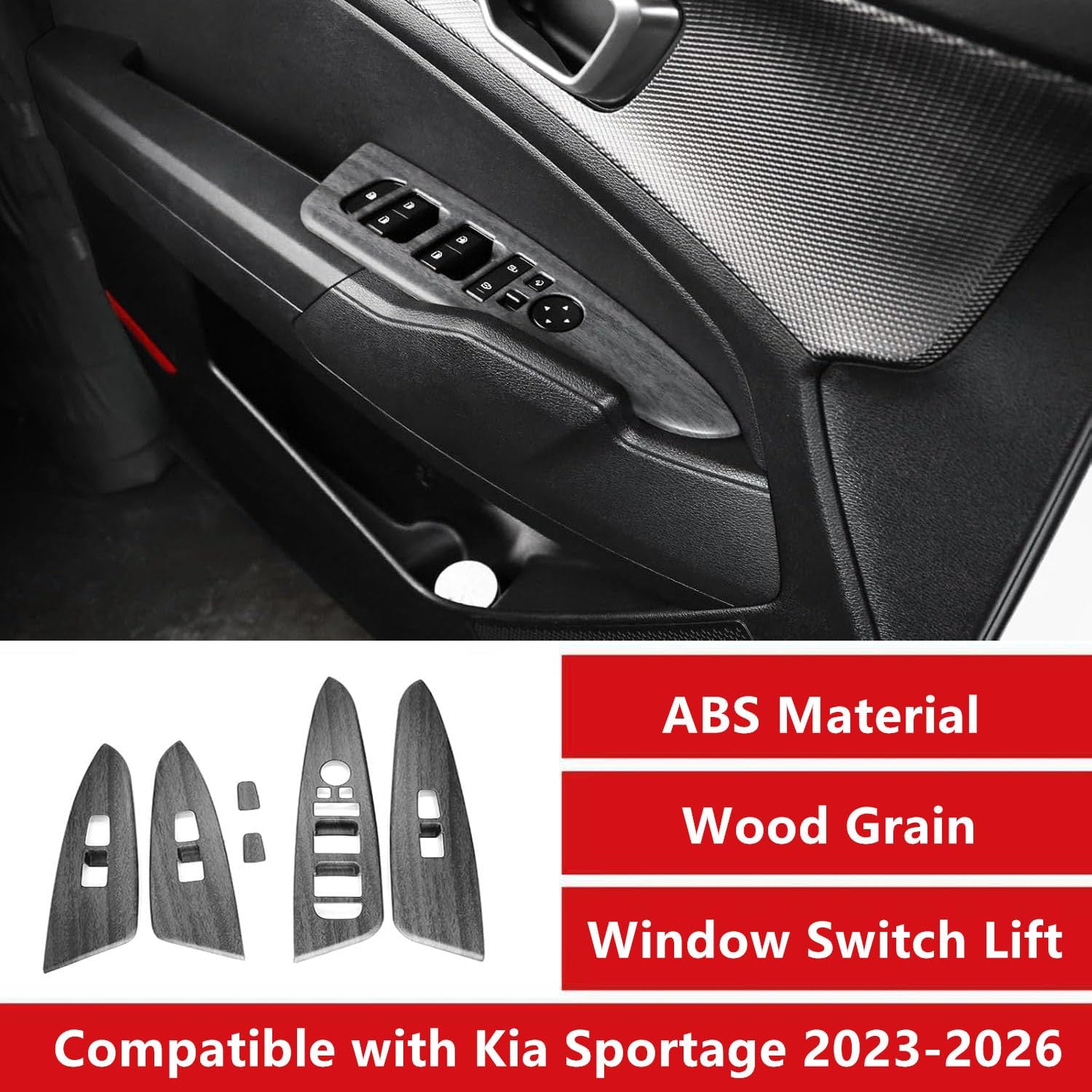 ABS Wood Grain Car Window Switch Lift Panel Cover Interior Trim Decal for Kia Sportage 2023 2024 2025 2026 Accessories