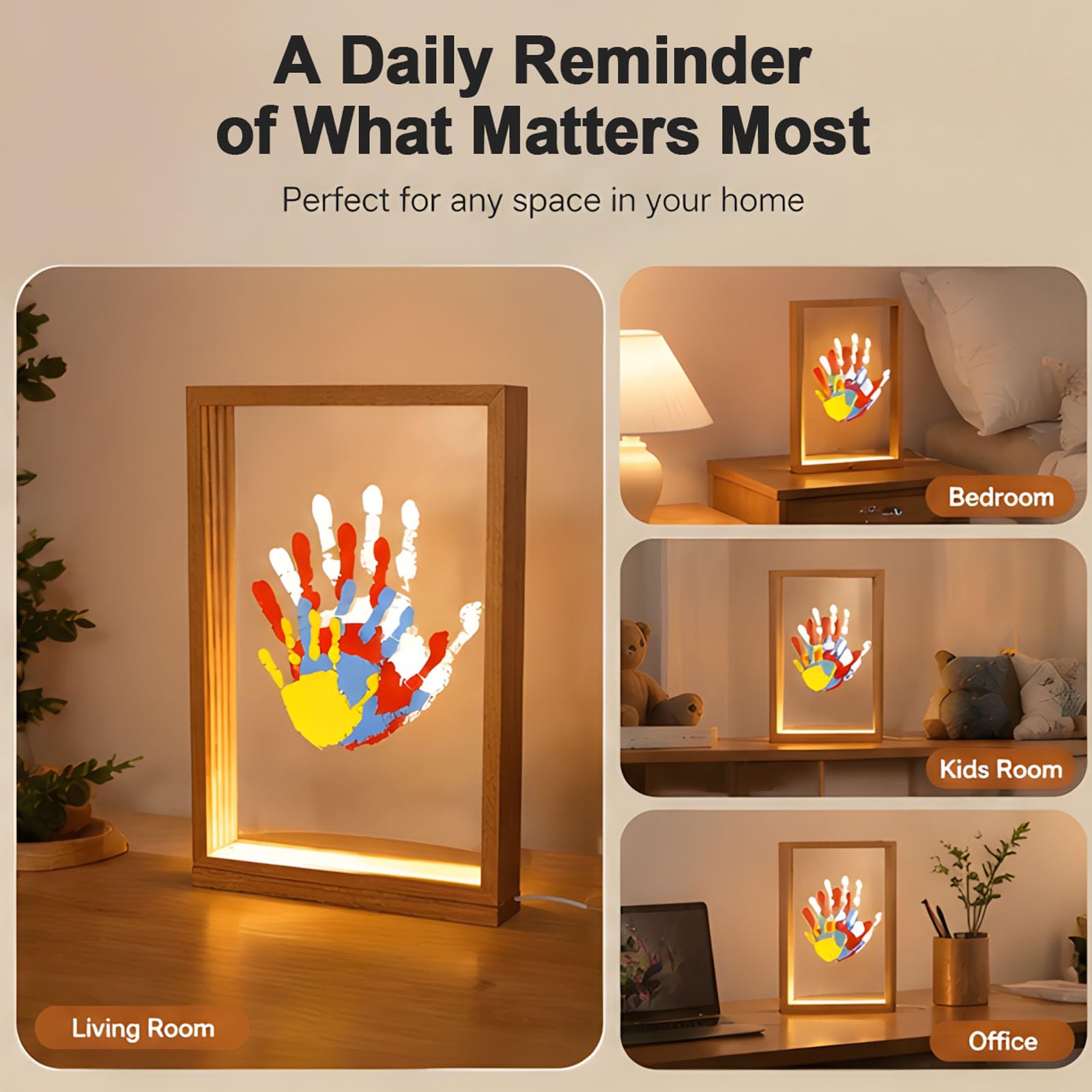 Marco de fotos con luz LED cálida y pantalla alimentada por USB para recuerdos familiares, decoración del hogar, marco de fotos con huella de mano, LED USB