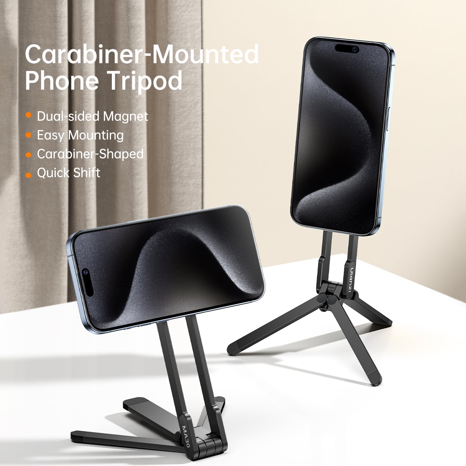 ULANZI MA30 Supporto magnetico cellulare, Treppiede smartphone in alluminio, Mini treppiede pieghevole,Treppiede da tavolo tascabile e portabile, Compatibile con iPhone 17 16 15 14 13 12 Magsafe,Nero