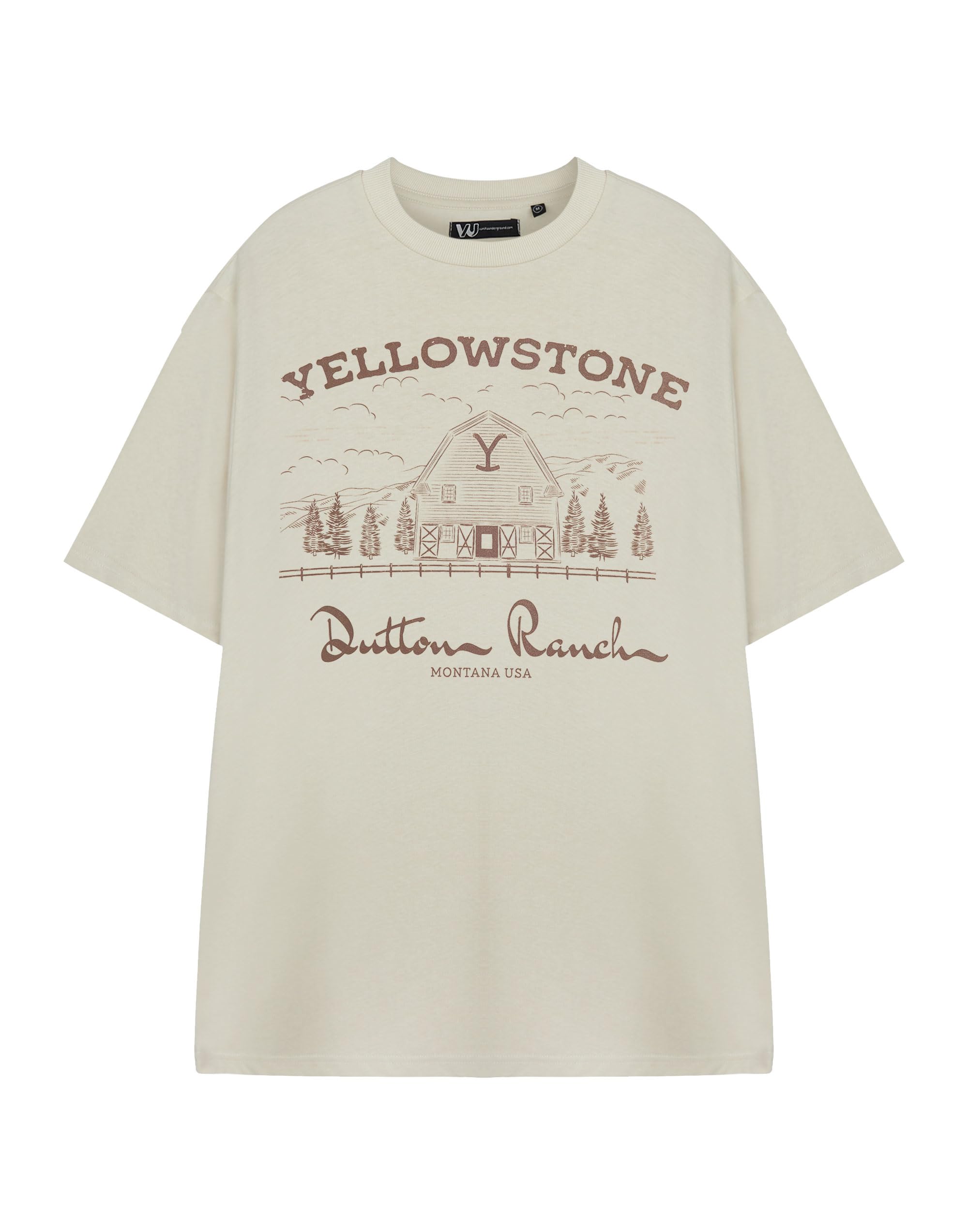 Y Yellowstone Men's Barn Beige Short Sleeve T-Shirt | Graphic Tee | Vintage Western Style Top | Retro Yellowstone Apparel | Cowboy Graphic Shirt For