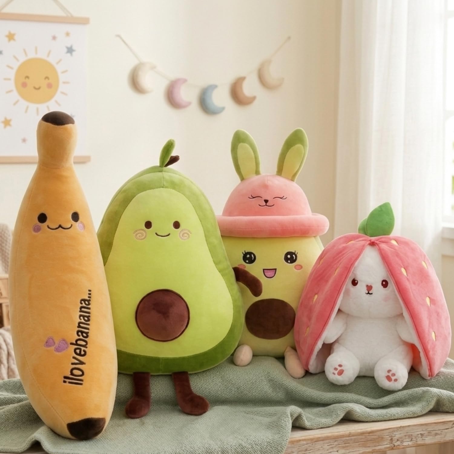 Set of 4 Cute Fruit Pillow Set | Cuddle Soft Toy Set | Teddy Bear Plush & Stuffed Toys | Decorative Plush Toy | Banana Avocado Bunny Soft Toys | Car Stuffed Cushion (Pack of 1)-image-10
