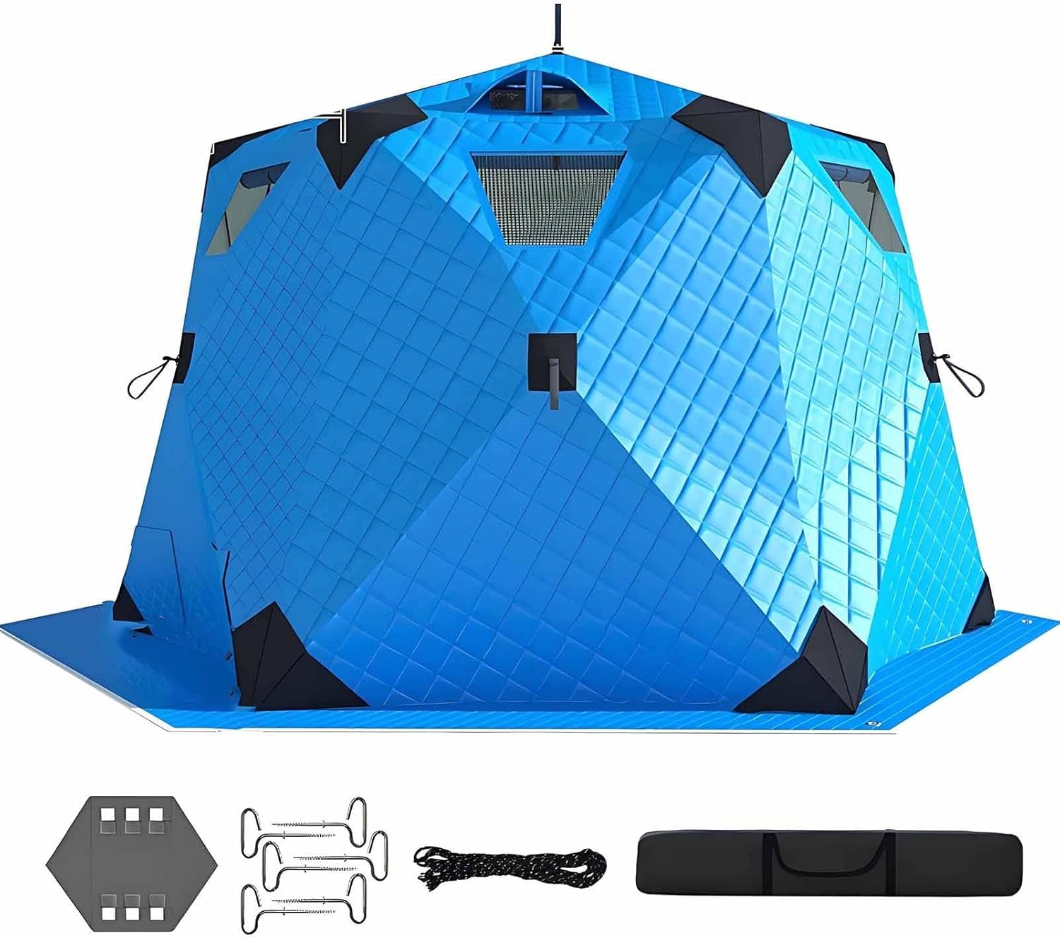 Ice Fishing Shelter,6-8 Person Insulated Tent,Pop up Portable Ice Shanty,Thermal Hub with Removable Floor Mat,Carrying Bag,Hexagon Ice Huts,All-Season Use