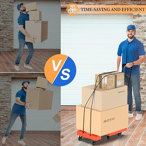 Miniatura 6 de SOYO Camión de mano plegable, carrito de mano resistente de 500 libras, carrito de equipaje plegable portátil de 6 ruedas con 2 cuerdas elásticas