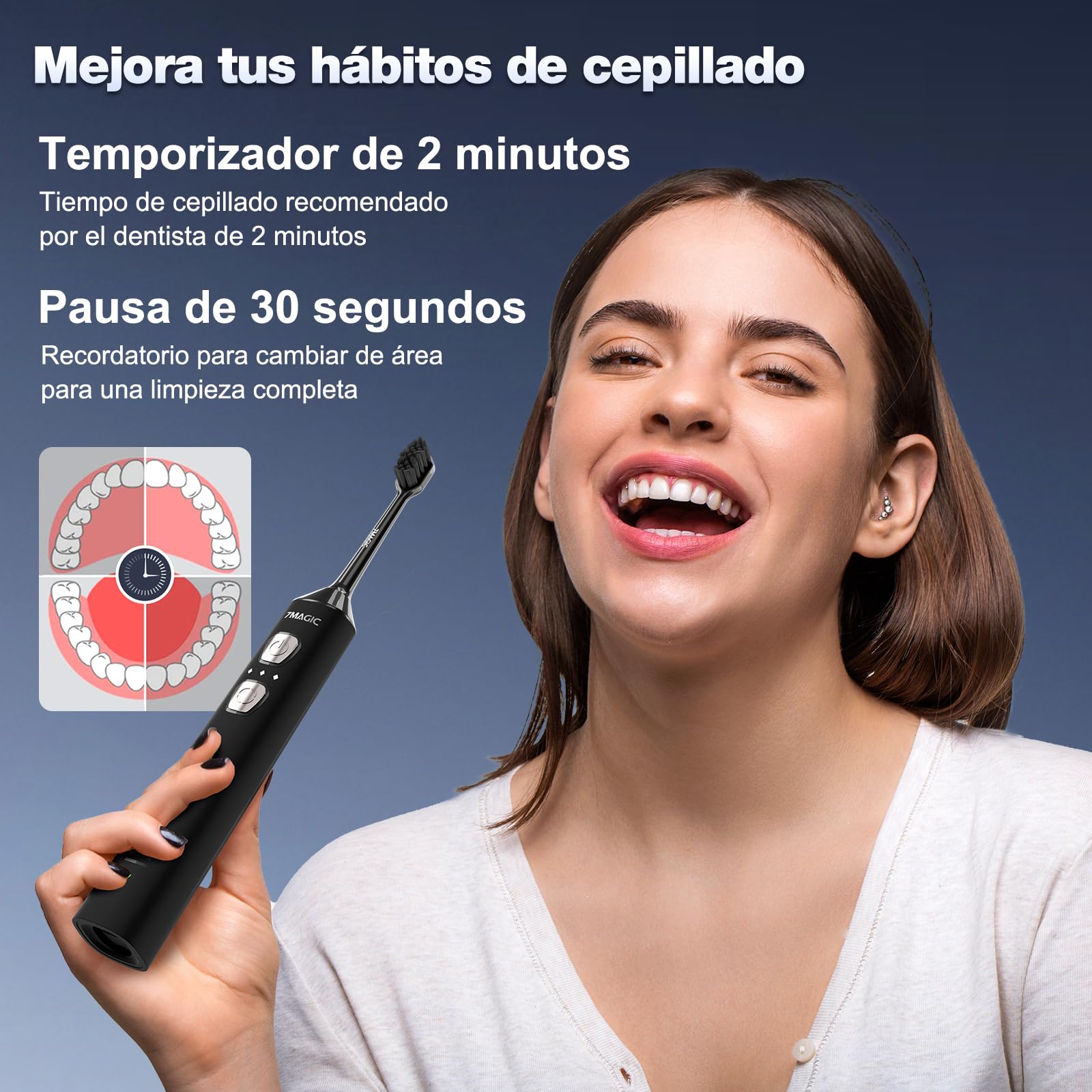Cepillo de Dientes Eléctrico, Cepillo Electrico, Cepillos de Dientes Eléctricos Sónicos, Cepillo Dientes Electrico - Autonomía 180 Días, 3 Intensidades, 5 Modos, 40000VPM, IPX7, Negro