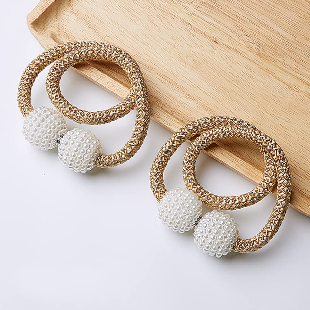 2 PCS Embrasses de Rideau Magnétiques, Petite Boule de Perle Porte-Rideau Boucle Clips Corde Draperie Retenues pour Rideaux Fins ou Épais