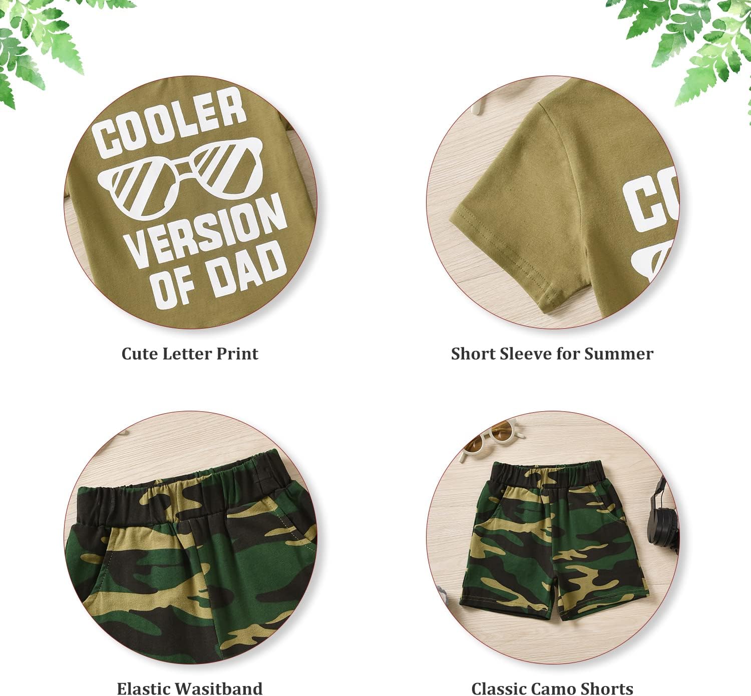 fioukiay Toddler Boy Summer Clothes Outfits Little Kids Short Sleeve Funny Letter Print T-Shirt Camo Shorts Clothing Set - Image 2