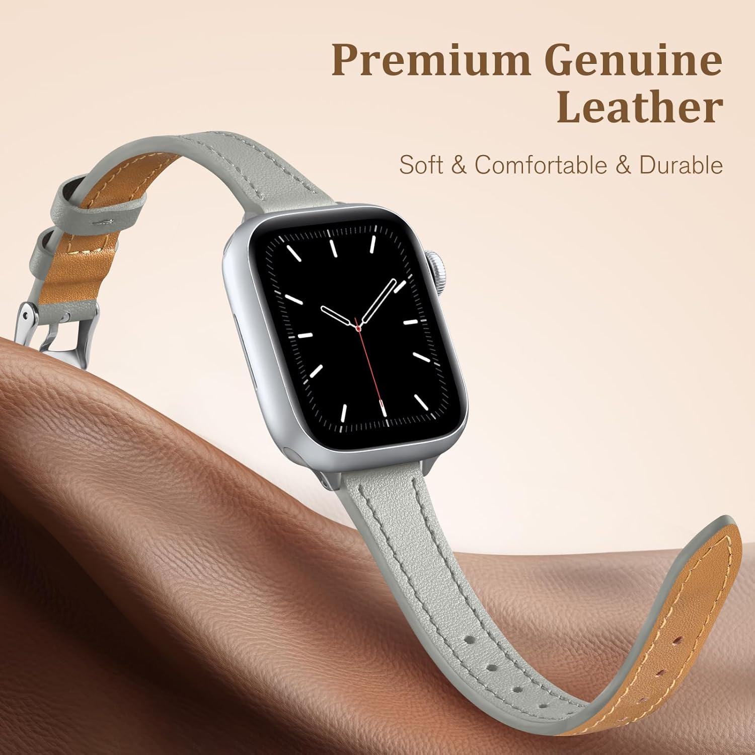 Slim Leather Bands Compatible with Apple Watch Band 38mm 40mm 41mm 42mm 44mm 45mm 46mm 49mm,Top Grain Leather Watch Thin Wristband for iWatch Ultra Series 11/10/9/8/7/6/5/4/SE 3/2/1 - Image 3