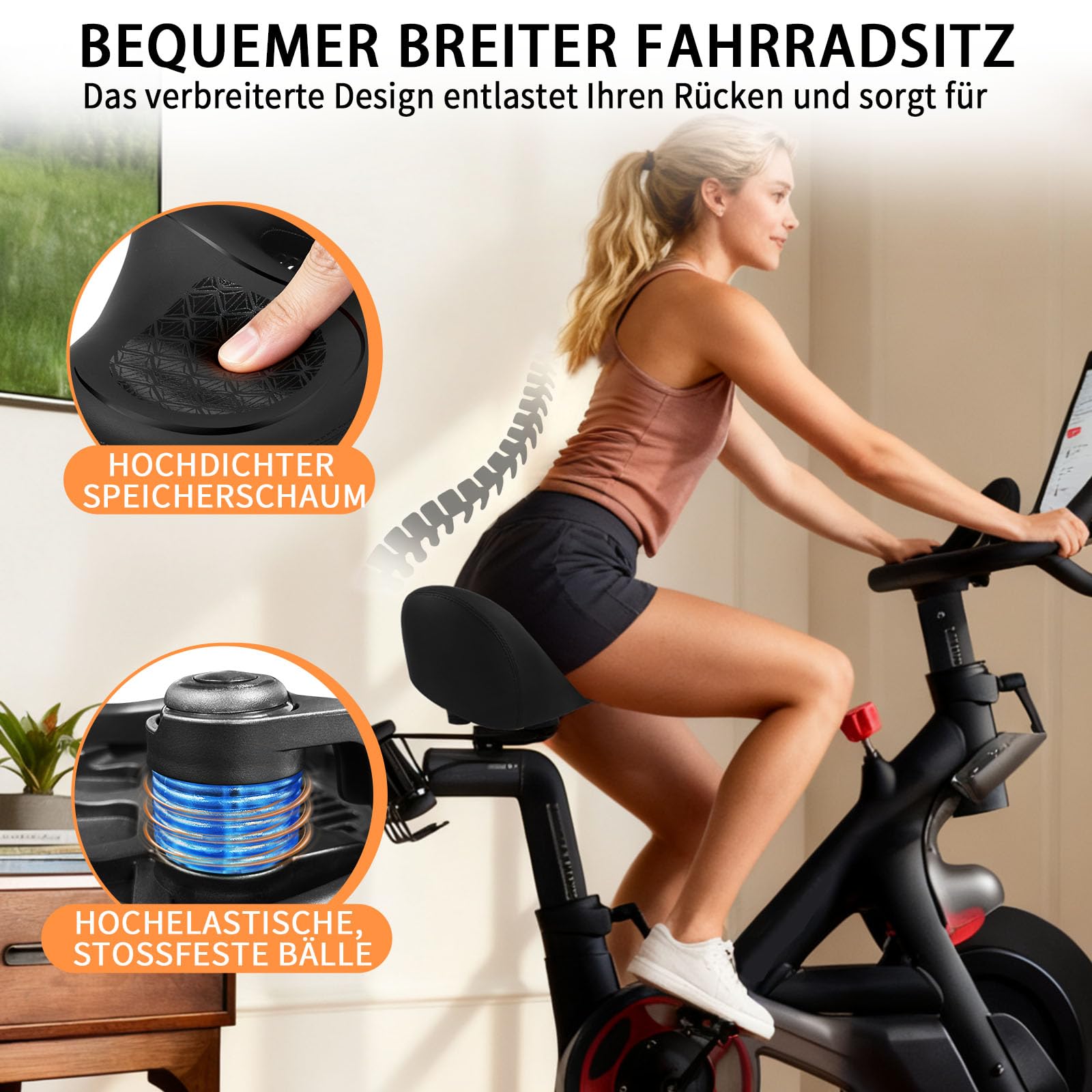 Übergroßer Fahrradsattel Herren Damen，Bequemer breiter mit weicher Schaumstoffpolsterung, ergonomischer noseless Fahrrad Sattel für Mountainbike, Citybike, Rennrad und Heimtrainer