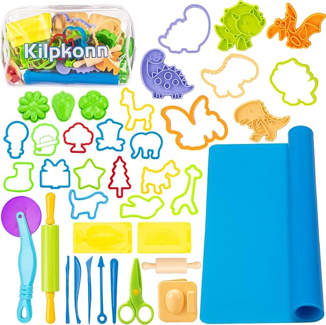 Dough Tools Kit for Kids, 41Pcs Play with Dough Accessories Molds, Shape, Scissors, Rolling Pin, Playdough Mat with Storage Bag, Party Pack Playset for Toddlers Girls Boys