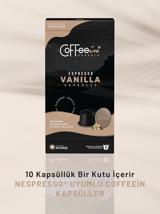 Coffeein Espresso Caramel Consisting of 10 Capsules Nespresso Compatible Capsule Coffee (Nespresso Compatible) 100% Arabica Medium Kavrum Natural Aroma