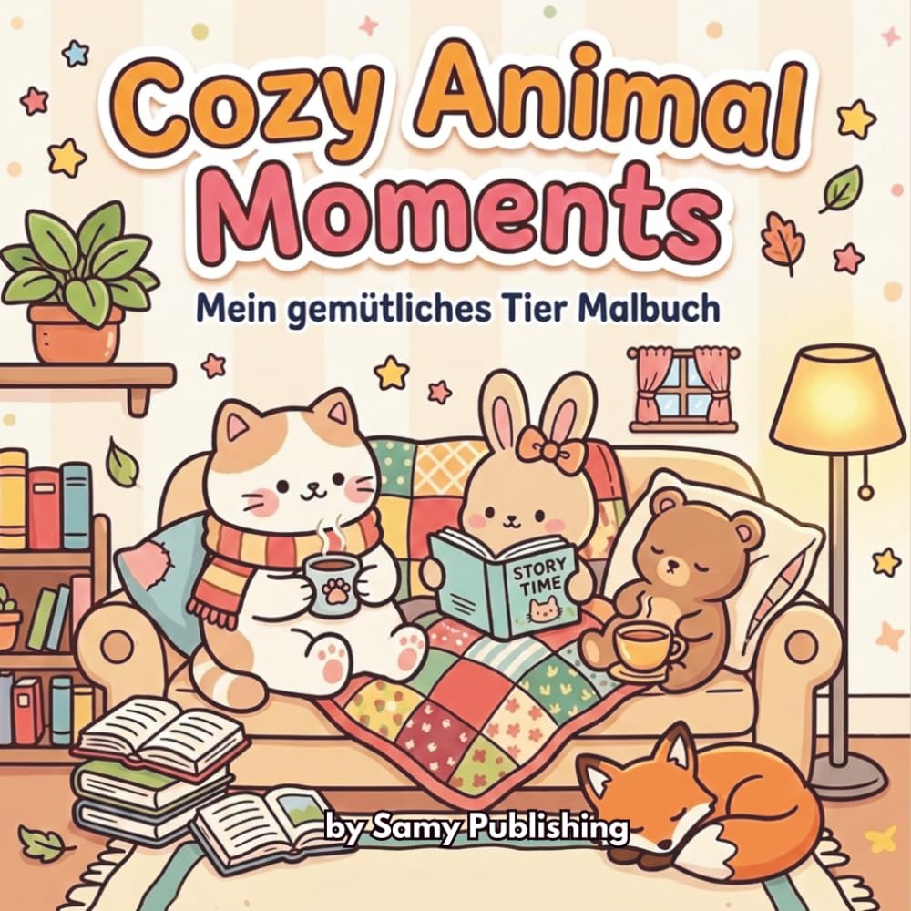 Cozy Animal Moments – Mein gemütliches Tier Malbuch: 40 detailreiche Ausmalbilder mit süßen Tieren in gemütlichen Alltagsszenen zum Entspannen und Abschalten für Jugendliche und Erwachsene