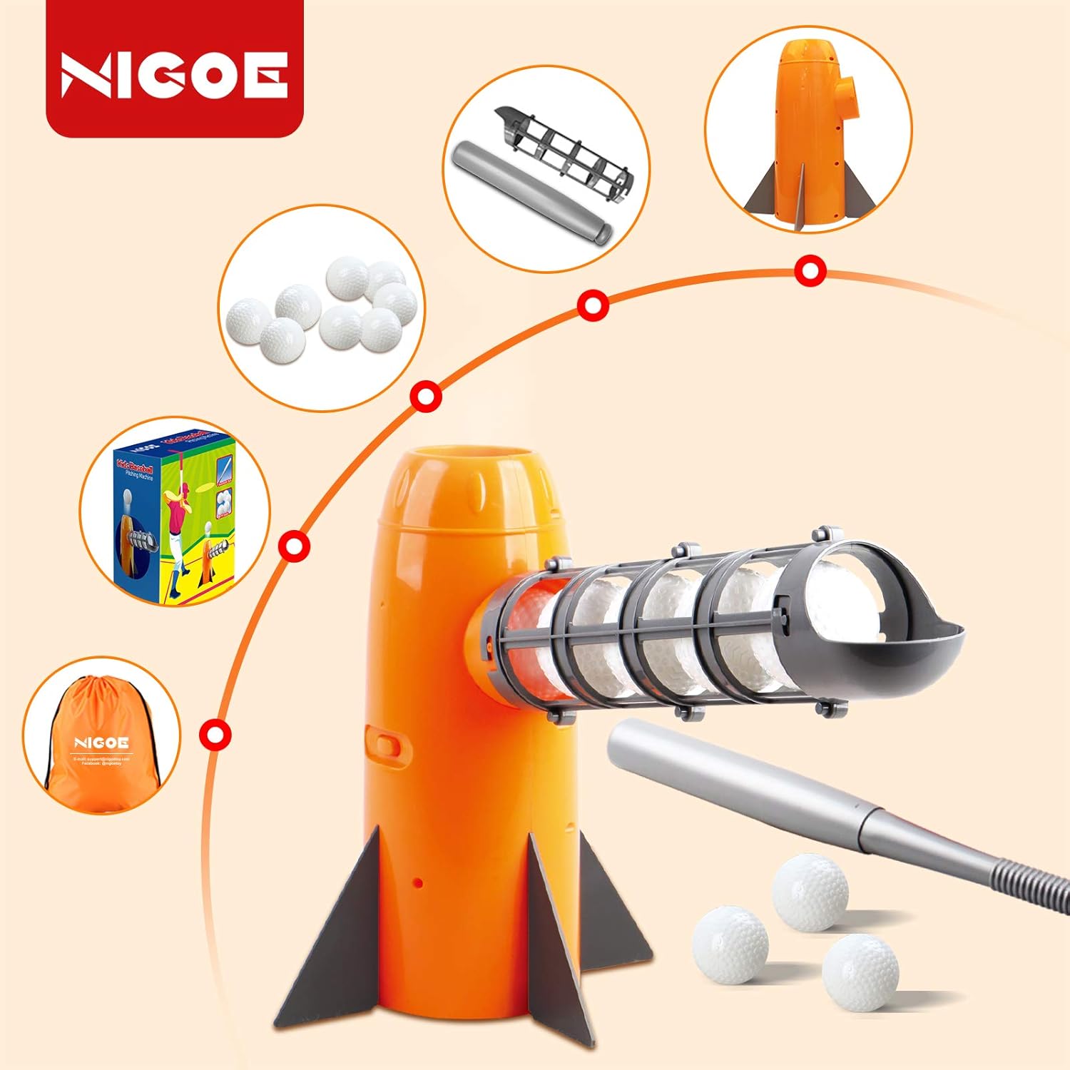 NIGOE CarlCard Baseball Pitching Machine Toys, Baseball Pitcher Sets, Automatic Ball Pitching Machine Includes 7 PP Baseballs & Extendable Ball Bat, Gifts for 5, 6, 7 Year Olds Kids, Boys & Girls : Toys & Games