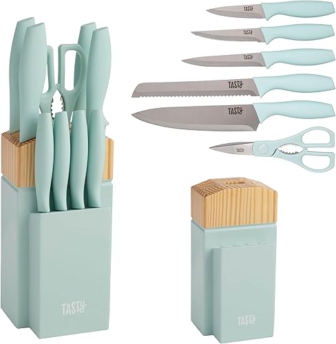 Miniatura 8 de Juego de cuchillos de cocina Tasty con bloque, juego de cubiertos incluye cuchillo de chef, para pan, multiuso, para pelar, cuchillos de carne y