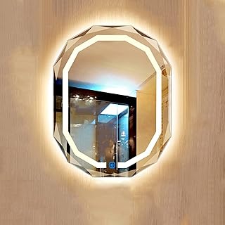 Espejo de baño ovalado sin marco, espejo de pared táctil inteligente, espejo de afeitado LED con luz, luz blanca/luz cálida, HD/a prueba de explosiones/antivaho/luz de tres colores/colgante vertical