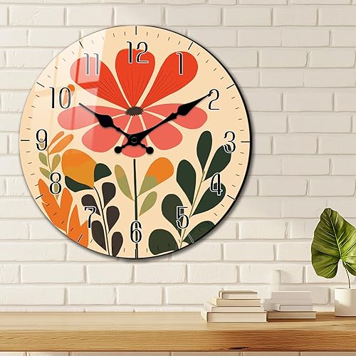 Miniatura 2 de Reloj de pared floral retro grande de 16 pulgadas, magnífica pantalla floral en tonos retro, relojes de pared silenciosos sin tictac decorativos,