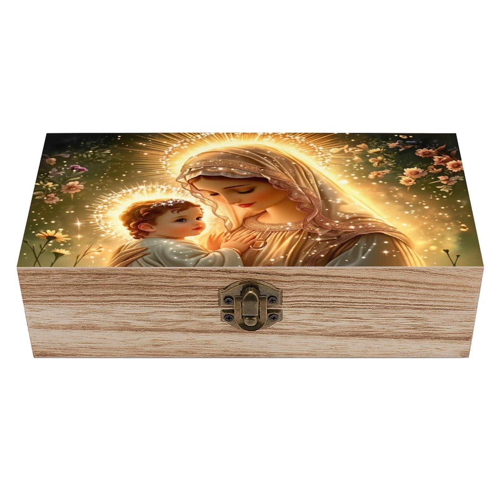 asbwuo Holy Son And Holy Mother Vintage Wooden Keepsake Box