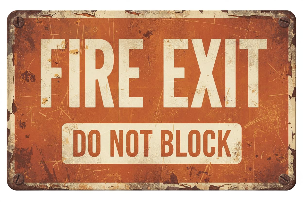 Wall Decor Safety Sign-fire Exit-do Not Block Metal Sign 8 X 12 Inches Clear Signage For S, Fences Vintage Signs Aluminum Plates Printed