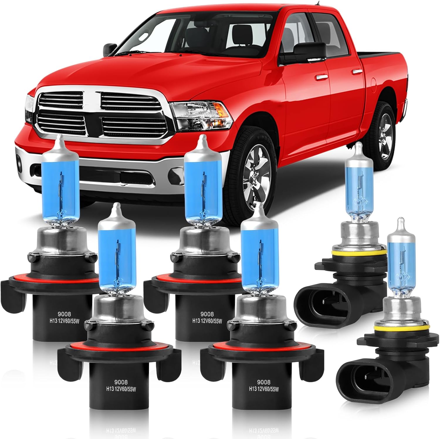 OQSNCV Fit for Dodge RAM 1500 2500 3500 (2006 2007 2008) Halogen Headlight Bulbs, 9008 High& Low Beam+ 9006 Fog light Headlamp Replacement Bulbs Kit