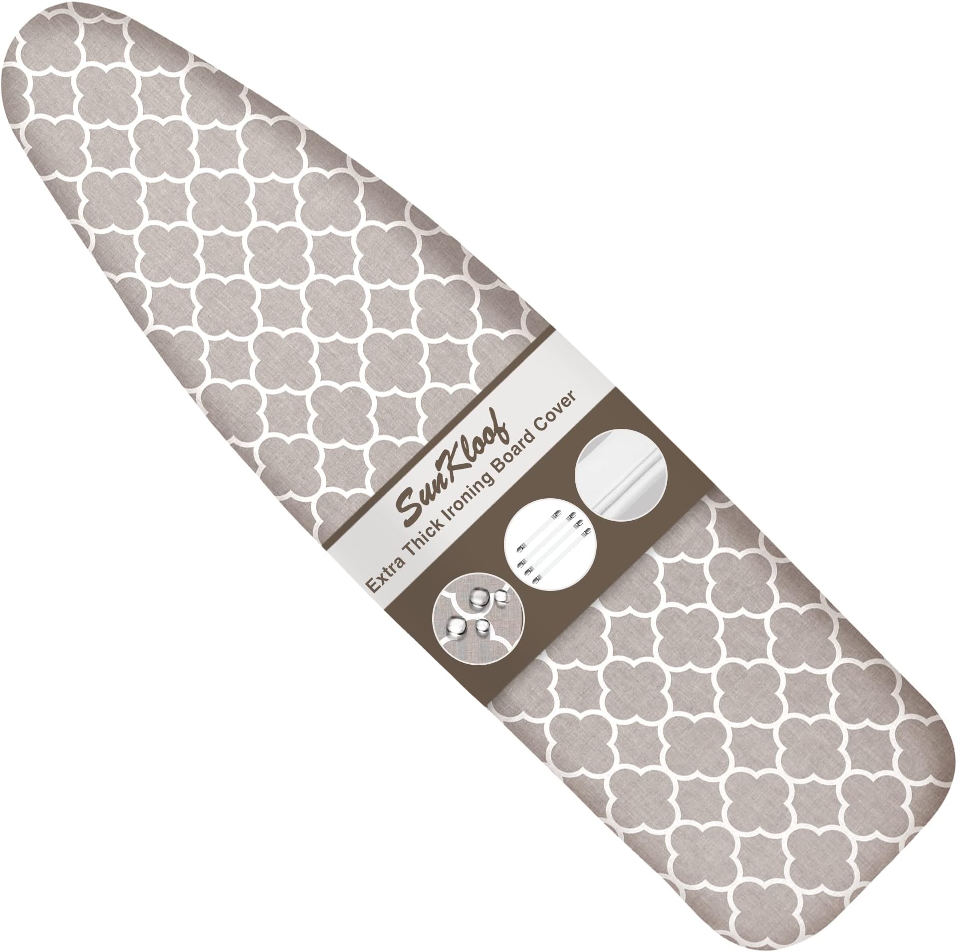Ironing Board Cover and Pad 15"x54" Extra Thick Natural Cotton, Scorch and Stain Resistant Padding, Standard Size Iron Board Cover with Fasteners Heavy Duty Elastic Edge, Heatproof
