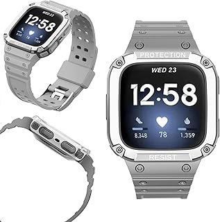 ODENOI Compatible with Fitbit Versa 4/Fitbit Versa 3/Fitbit Sense 2/Fitbit Sense Women Men,Soft Breathable Silicone with Bumper Protective Case Replacement Bands for Versa 4/Versa 3/Sense 2/Sense