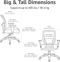 Vista 3 de Yaxa Basics Silla de oficina de malla grande y alta con reposabrazos ajustables, soporte lumbar, altura ajustable, capacidad de 400 libras