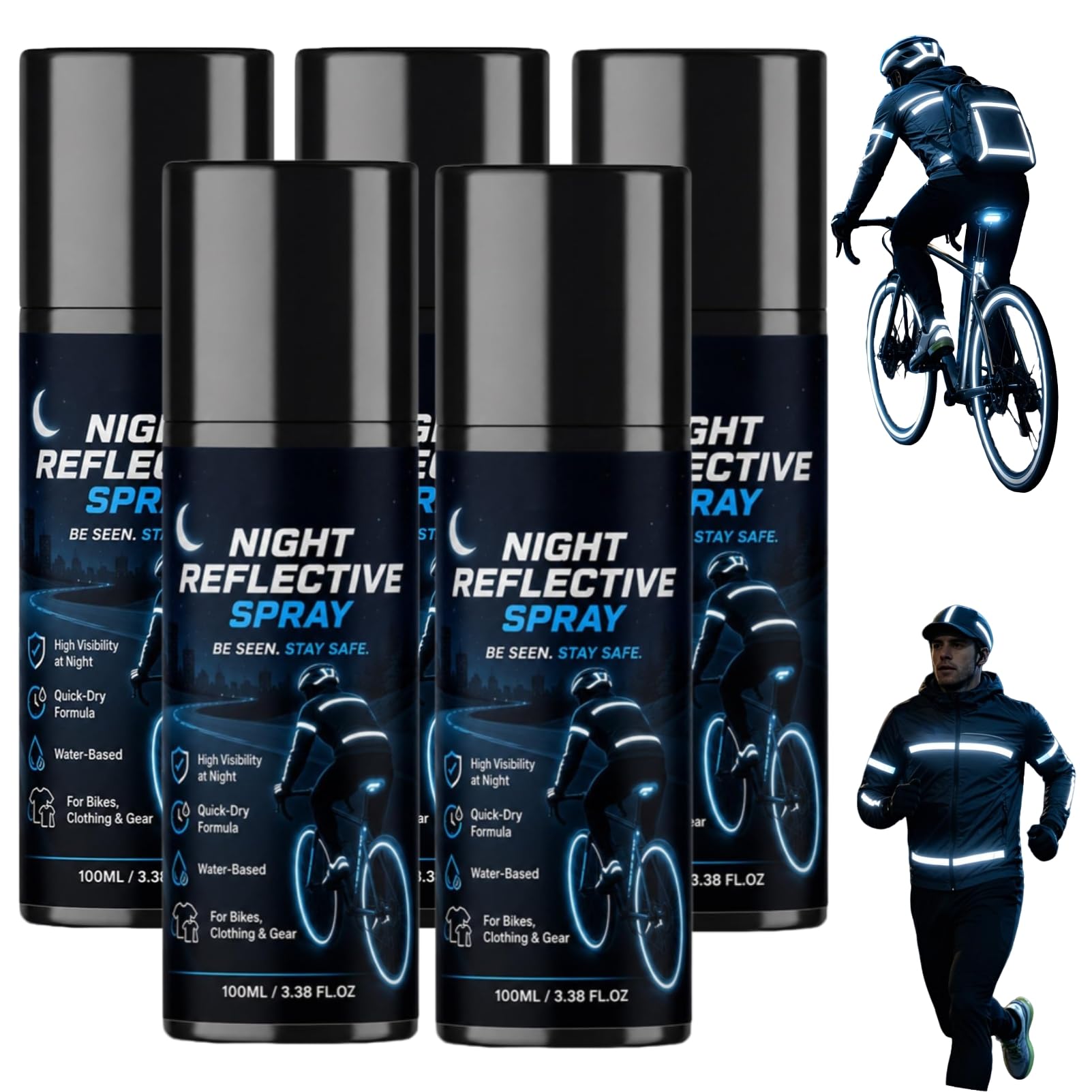 Nachtreflektierendes Spray, Night Reflective Spray Paint, Nighttime Cycling Reflective Spray, Schnelltrocknendes Reflektieren Nachtspray für Outdoor-Aktivitäten wie Radfahren und Laufen，5 Flaschen