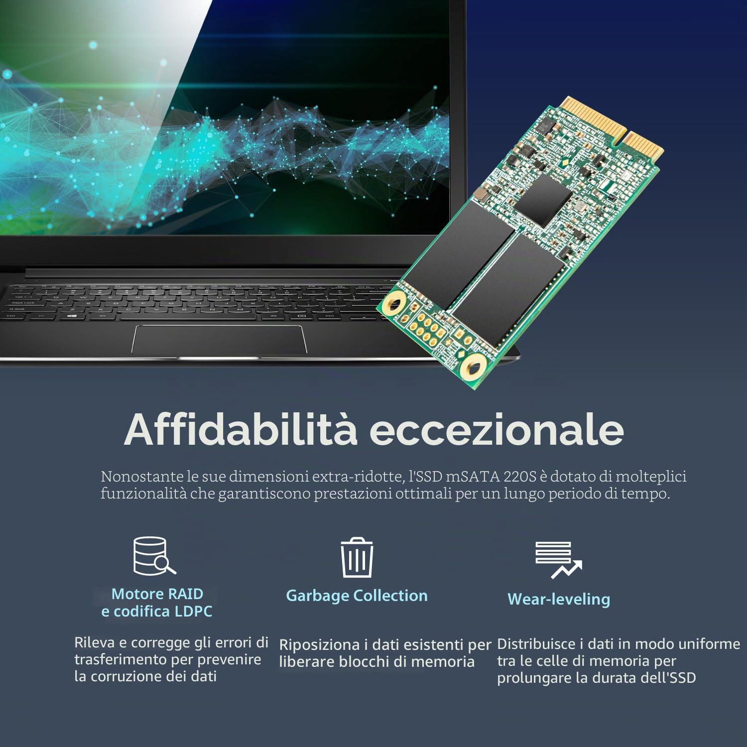 Transcend SSD 64 GB MSA220S mSATA 3D NAND, SATA3