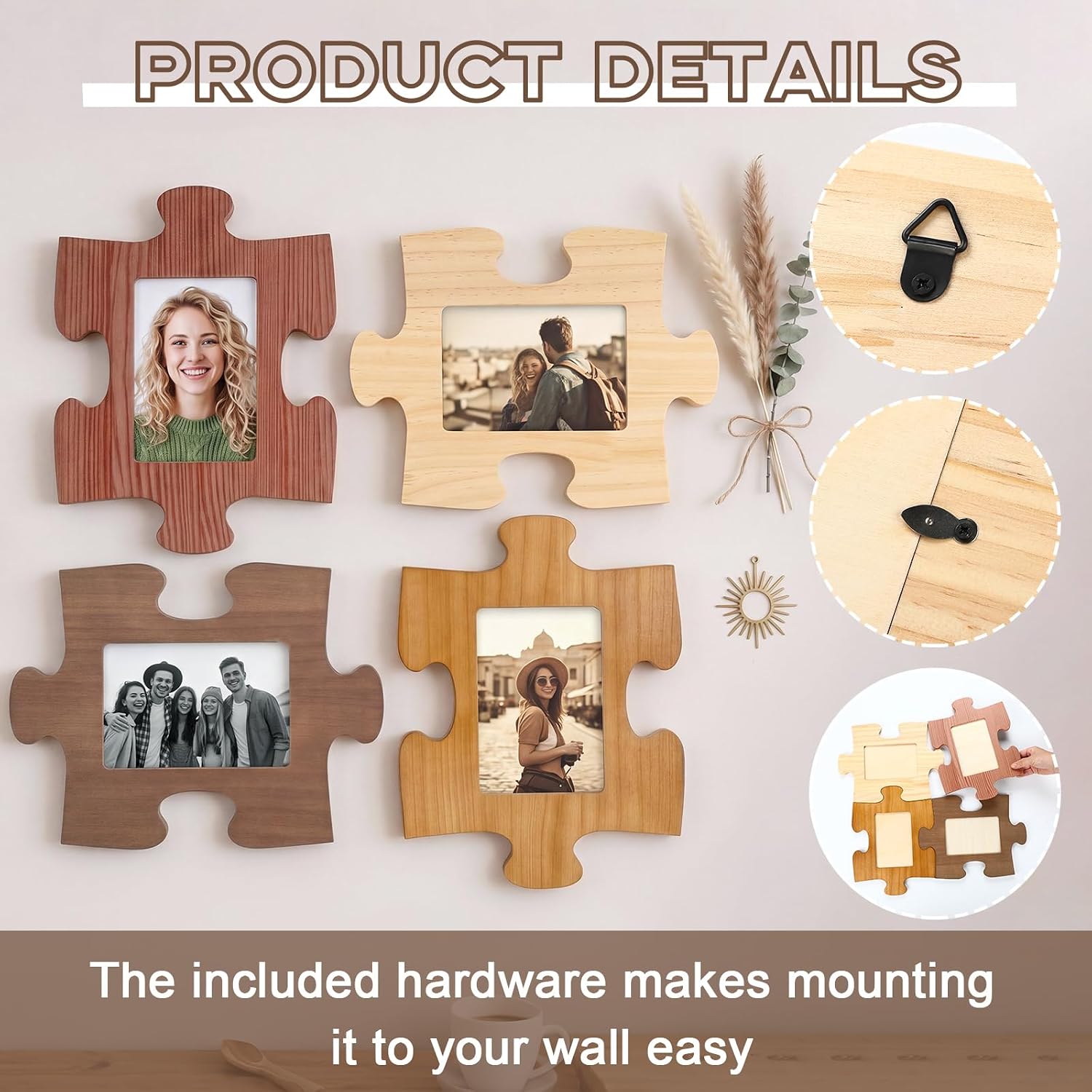 Lineshading 4 Pcs Puzzle Piece Picture Frame Set Hold 4 x 6 Photos My Missing Piece Wooden Frame Puzzle Shape Picture Ornament Home Decor for Thank You Gifts for Mentor Leader Coworkers Friend image 3