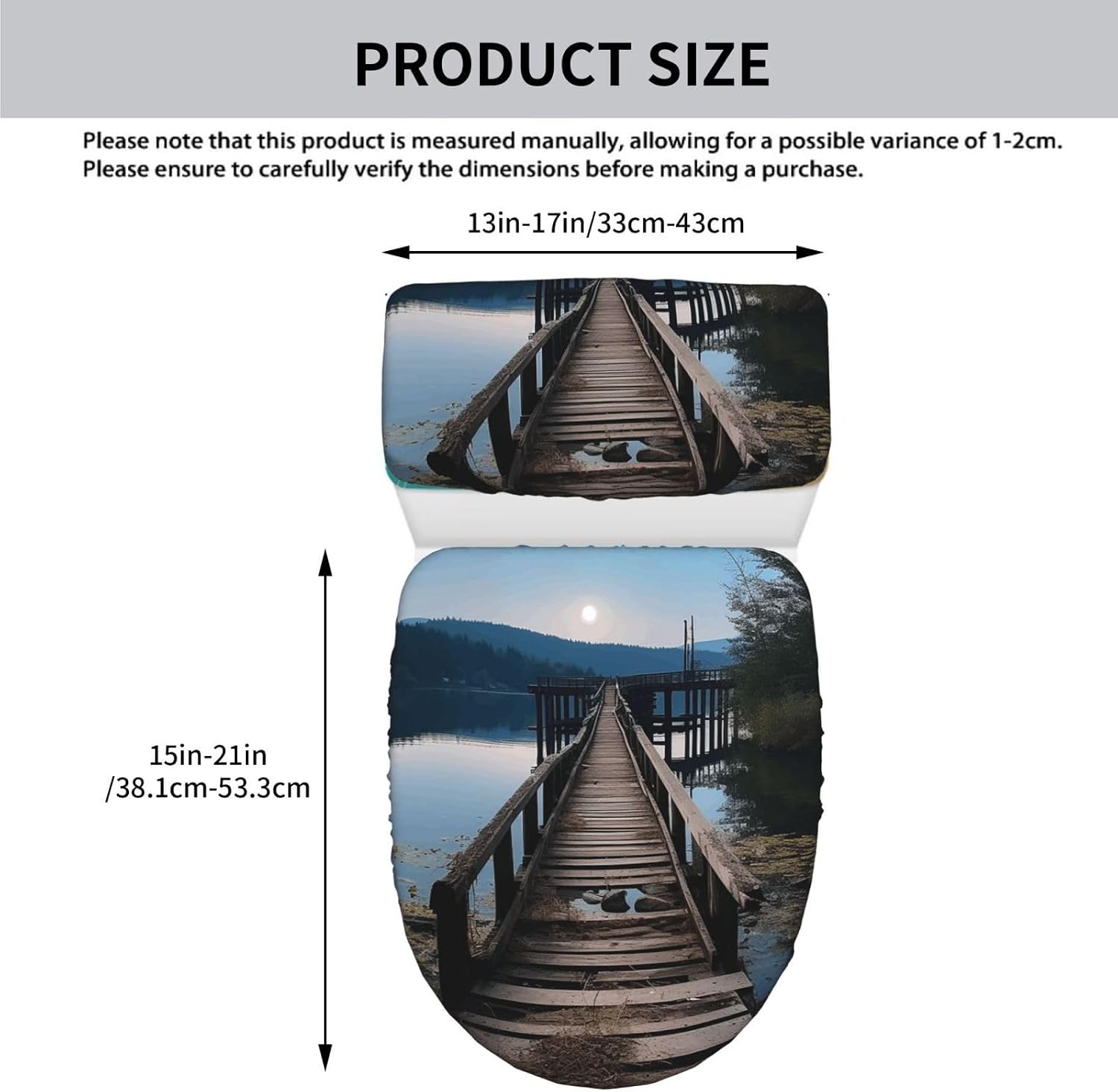 Wooden Trestle By The Water Toilet Tank Cover And Toilet Lid Cover Set Stretch Bathroom Toilet Lid Seat Cover