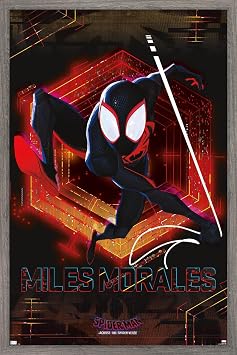 Trends International Marvel Spider-Man Across the Spider-Verse Miles Wall Poster, 22.4L x 14.7W, Barnwood Framed Version