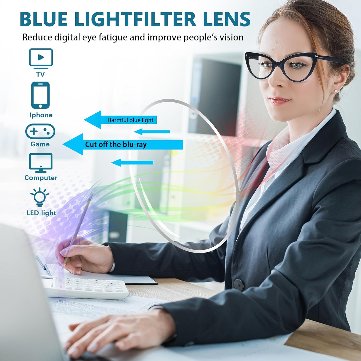 6 Pack Fashion Cat Eye Reading Glasses for Women Blue Light Blocking Oversized Spring Hinges Computer Readers - Image 4