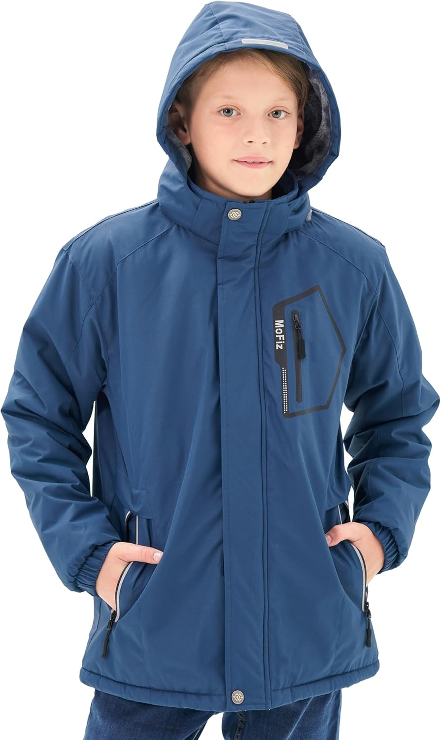 MoFiz Boys Waterproof Skiing Jacket Kids Hooded Fleece Winter Snowboard Jackets Windproof Warm Outerwear with Zip Pockets