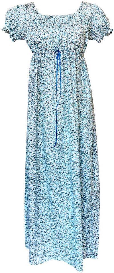 Women's Blue Floral Dress High Waist Line Ball Dress Pastoral Style Dress