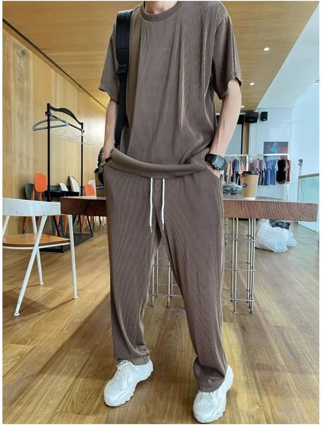 Myer Ice Silk Mens Casual Suits,Sweatpants Suit Running Stretch