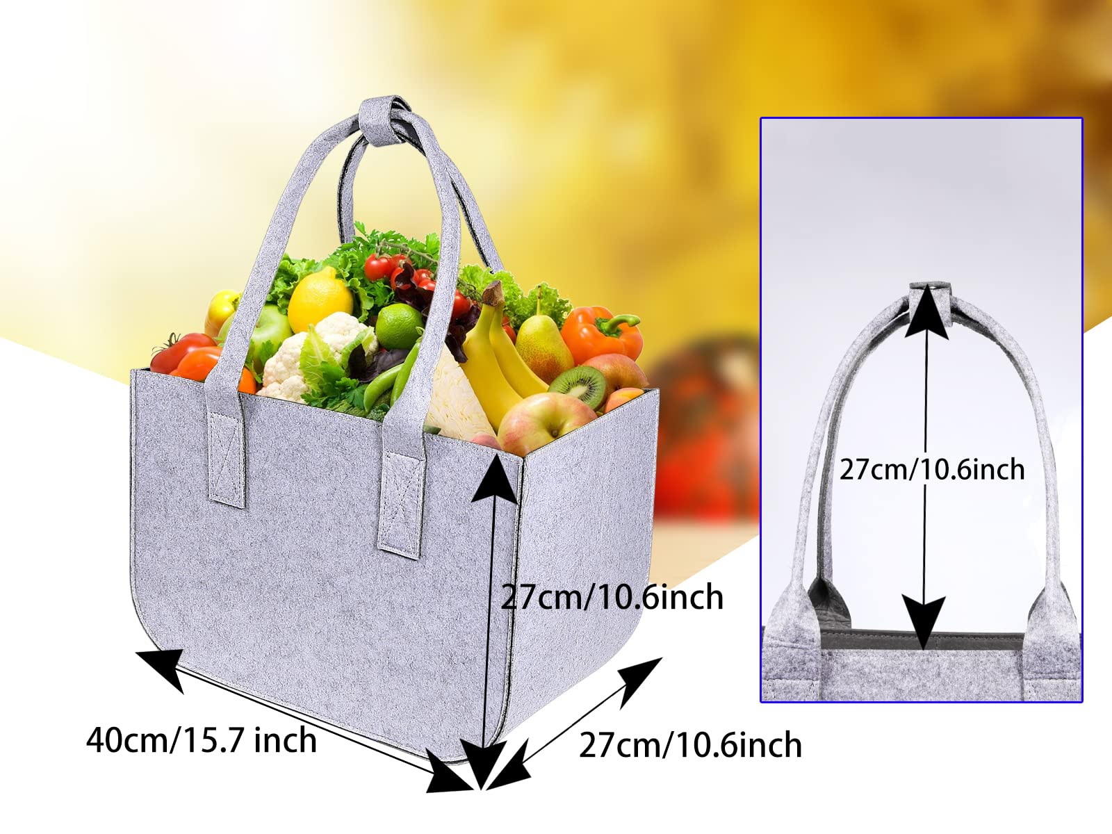 Sac à Provisions En Feutre De Qualité Supérieure - Grand Sac De Courses Avec Anse - Panier De Rangement Pliable Pour Bois De Cheminée - Sac De Transport Polyvalent également Pour Ranger